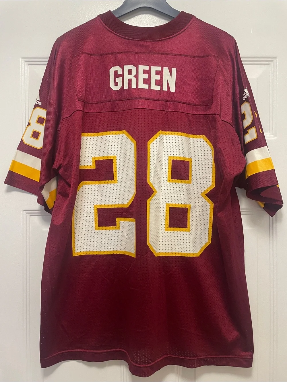 adidas Men's Maroon Football Jersey with White & Gold Accents #28 DARYL GREEN